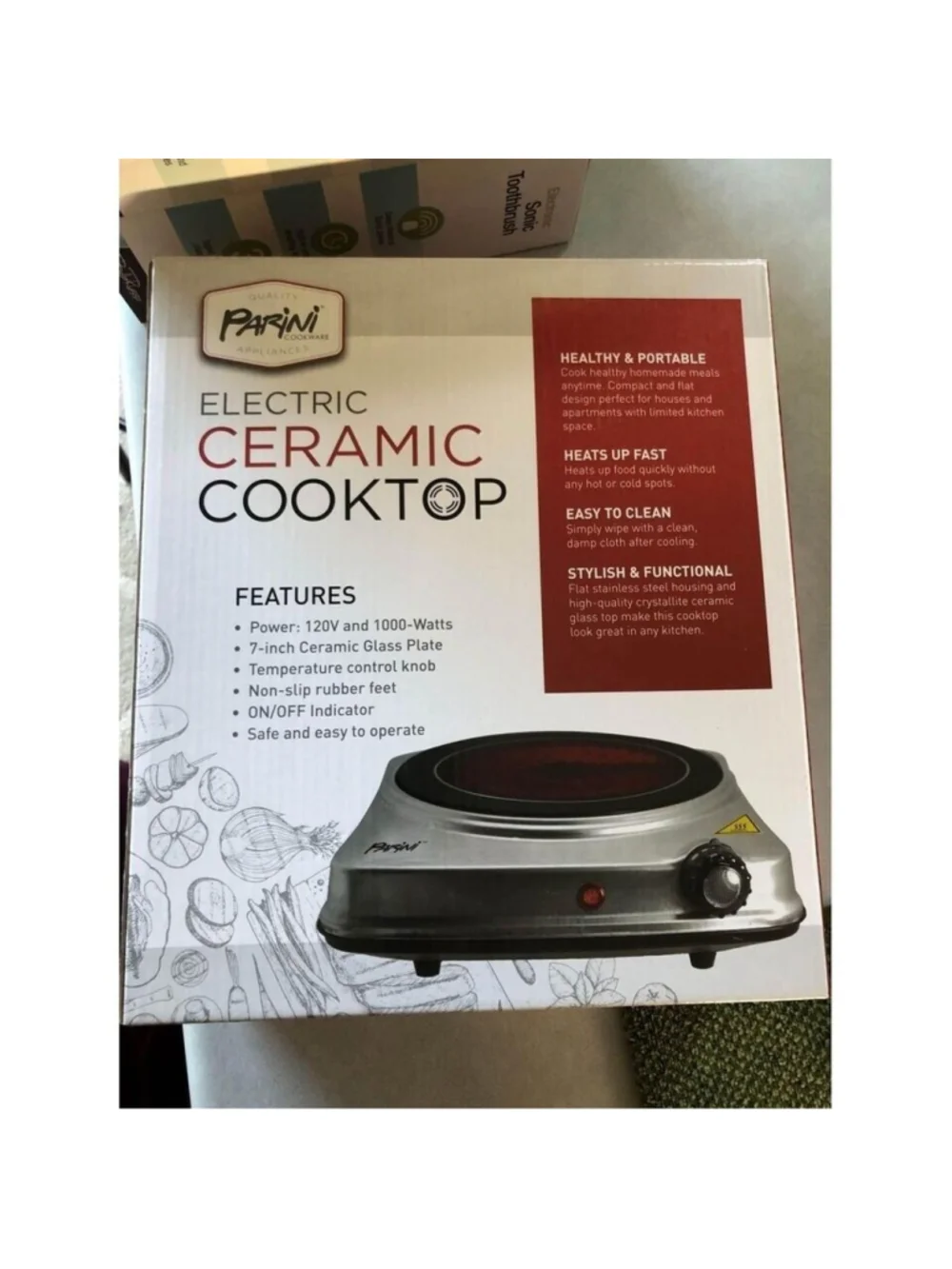 Parini electric ceramic cooktop 1000 watt 7” ceramic glass plate